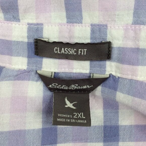 Eddie Bauer Top Womens Size 2XL Classic Fit Pink Purple Plaid Lightweight Cotton - Picture 5 of 6